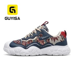 GUYISA Microfiber Canvas Upper Safety Shoes Anti Smash Anti Puncture Rubber Sole Steel Toe Street Style Work Boots