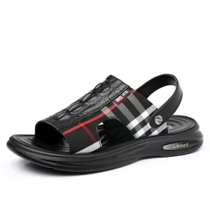 Generation Men’s Sandals Summer Soft Bottom Breathable Beach Shoes Massage Middle-Aged Dad Casual Leather Upper Steel
