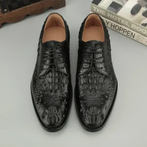 Genuine 100% Crocodile Leather Derby Shoes for Men Handmade Black Luxury Formal Business Dress Shoes Lace-Up Wedding Footwear