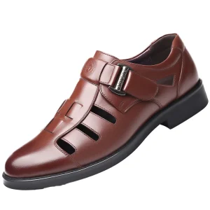 Genuine Brown Men’s Dress Shoes Breathable Casual Leather Oxfords Lace-Up Closure Pointed Wedding Office Flat Design for Parties