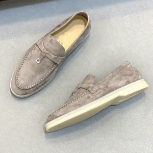 Genuine Leather Casual Loafers Men’s Shoes Slip on Cow Suede Summer Solid Breathable Round Toe Cortex Lining Driving Travel