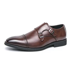Genuine Leather Dress Shoes Men’s Pointed Toe Buckle Formal Business Work Shoes