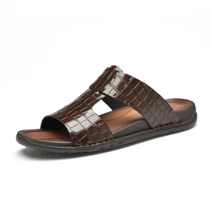Genuine Leather Men Slippers Formal Summer Shoes for Men High Quality Shoes Handmade Sandals Men Black and Brown Sandale Homme