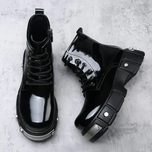 Genuine Leather Men’s British Style Black Ankle Waterproof Anti Slip Motorcycle Work Boots Versatile Casual Shoes