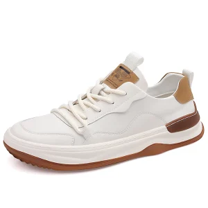 Genuine Leather Men’s Casual Shoes White Breathable Trendy for Spring and Autumn Seasons Mesh Lining