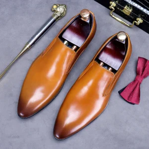 Genuine Leather Men’s Dress Shoes Formal Business Oxfords Vintage Elegant Party Wedding Shoe Pointed Toe Classic