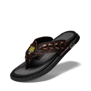 Genuine Leather Sandals Men’s Fashion Sandals Outdoor Slippers Flip flops Flat Sandals New Design
