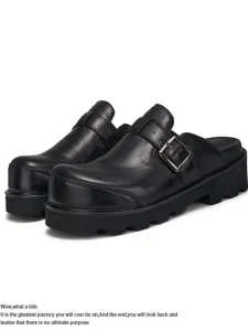 Genuine Leather Slip-On Summer Casual Breathable Classic Platform Sandals for Men