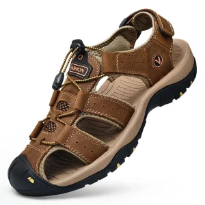 Genuine Leather Upper Extra Size Men’s Outdoor Trail Hiking Walking Sandals Summer Sports Beach Shoes