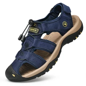 Genuine Leather Upper Extra Size Men’s Outdoor Trail Hiking Walking Sandals Summer Sports Beach Shoes Men Summer