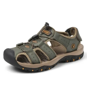 Genuine Leather Upper Extra Size Men’s Outdoor Trail Hiking Walking Sandals Summer Sports Beach Shoes for Men
