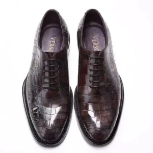 Gfma New Men’S Derby Dress Shoes Genuine Crocodile Leather Plaid Formal Wedding Office Shoe Male Classic Patina Zapatos