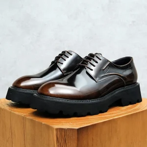 Glossy British Genuine Leather Men’s Wedding Shoes Business Casual Lace Up Thick Sole High End Feel High Top Autumn Derby
