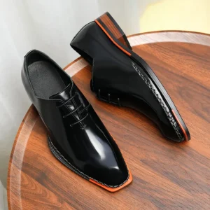 Glossy Genuine Leather Men’s Oxford Lace up Shoes High Top British Square Toe Handmade Business Formal Groom Wedding Autumn