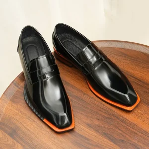 Glossy Leather Men’s Square Toe Business Formal Slip-On High Top Wedding Shoes Casual Loafers Genuine