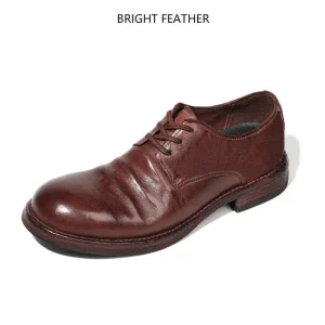 Goodyear Horsehide Lace Up Men’s Business Casual Office British Retro Derby Shoes Handmade Genuine Leather Sole Waterproof