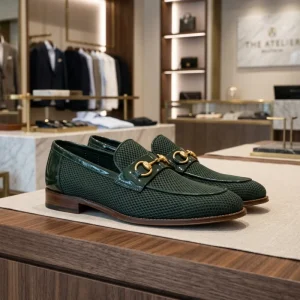 Green Horsebit Mesh Loafers Men’s Summer Breathable Slip-on Fashion Shoes Factory