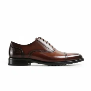 Hand Painted Patina Leather Men’s Brogue Cap Toe Oxfords Handcrafted Genuine Calfskin Formal Shoes