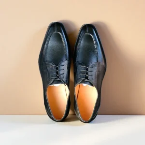 Handcrafted Goodyear Cowhide Sole Men’s Square Split Design Derby Shoes Casual Fashion Piano Sole Palmprint Leather