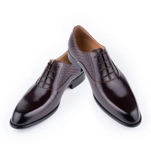 Handcrafted Men’s Leather Dress Shoes Lace-up Oxford High Top Closed Toe Wedding Shoes Lightweight Breathable Custom Rubber