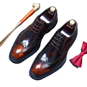 Handmade British Derby Shoes for Men Formal Cowhide Thick Sole with Bright Finish Wedding & Breathable Design