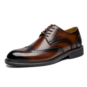 Handmade British Style Men’s Leather Dress Shoes Soft Bottom Derby Wedding Casual Business Spring Collection Brock Wedding Shoes
