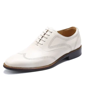 Handmade Custom White Men’s Genuine Leather Shoe Flat Oxford Office Casual Dress for Wedding Everyday