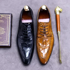 Handmade Formal Mens Shoes Custom Embossed Crocodile Leather Men’s Shoes Moccasin Business Shoes Men