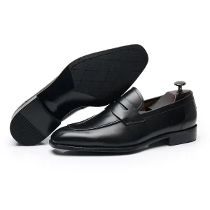 Handmade Genuine Cowhide Leather Men’s Loafers British Style Flat Slip On Business Dress Shoes for Banquets & Weddings