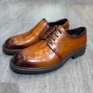 Handmade Men’s Genuine Leather Square Toe Oxford Lace Up Anti Slip Shoes Comfortable Shock Absorbant Soft Business Formal