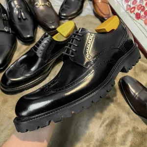 Handmade Men’s Lace-Up Dress Shoes, Italian Genuine Leather, Formal Wedding, Breathable Derby Shoes