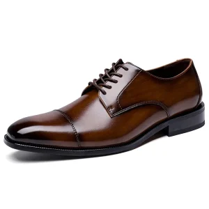 Handmade Modern Classic Leather Derby Shoes Men Business Formal Wedding Lace-up Lightweight Rubber Outsole