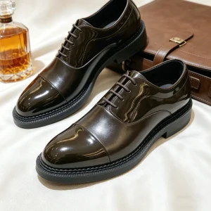 Handmade Patent Leather Men’s Oxford Shoes Thick Sole Genuine Cowhide Formal Business Shoes Luxury Gentleman Footwear