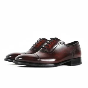 Handmade Patina Men’s Oxford Shoes Cap Toe Brogue Dress Shoes Goodyear Welted Custom Business Formal Shoes
