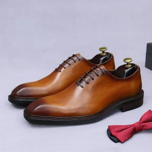 Handmade Whole Leather Men’s Groom’s Wedding Shoes Business Formal Leather Shoes Genuine Leather Cowhide Handmade British