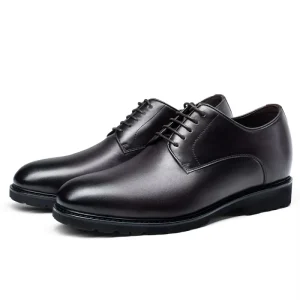 Height Increasing Anti Slip Business Men’s Derby Shoes Dark Brown Leather Summer 6 CM Heel