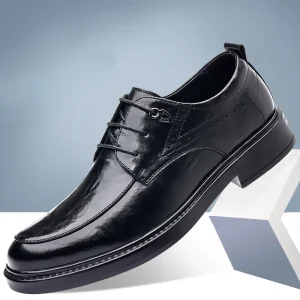 High Ankle Formal 38 44 Two layer Cowhide EVA Rubber Black Office Business Wedding Loafers Pointed Toe Men’s Leather Shoes