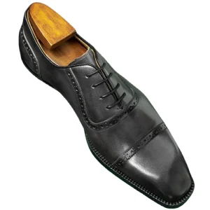 High End Cowhide Leather Grey Oxford Shoes Small Square Head Breathable Office Shoes Lace Up Closure Business Dress Shoes Men