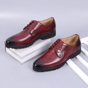 High End Men’s British Style Casual Leather Derby Shoes Solid Pattern Slip On Office Shoes for Parties Elegant Design