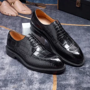 High Quality British Genuine Leather Men’s Formal Shoes Luxury Business Design with Lace-Up Closure Handmade Pattern