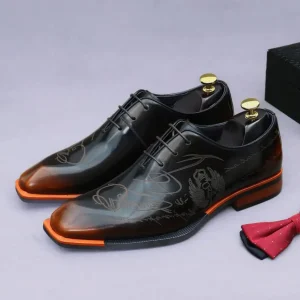High Quality Handmade Genuine Cow Leather Men’s Square Toe Lace Up Breathable Lightweight Summer Wedding Formal Oxford Dress