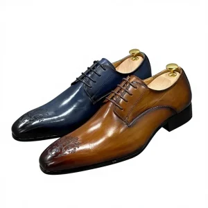 High Quality Men’s Business Casual Derby Shoes Genuine Leather Lace Up Pointed Toe Office & Career Dress Shoes & Oxfords