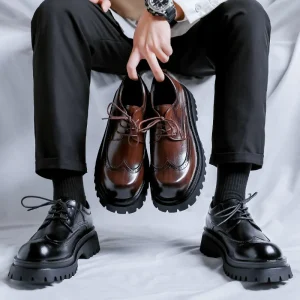 High Quality Men’s Platform Brogue Oxford Shoes Breathable Upper Thick Sole Non Slip Casual Dress Shoes for All Occasions