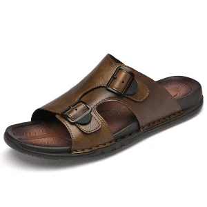High Quality Men’s Summer Flats Sandals Fashion Sneakers Outdoor Non slip Beach Slippers Handmade Genuine Leather Light Weight