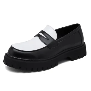 High Quality Road PU Leather Shoes Outdoor Platform Slip on Black and White Loafers Dress Shoes for Men
