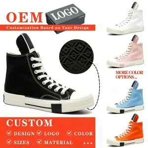 High Top Men’s Black Canvas Shoes Fashion Platform Sneakers Chunky Board Shoes Lace-up Skate Shoes