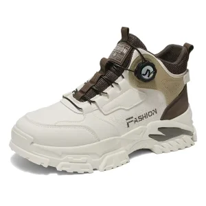 High Top Men’s Shoes Autumn New Rotating Button Sports Shoes Trend Versatile Thick Sole Height Increasing Casual Dad Shoes