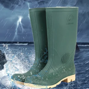 High Top PVC Rain Boots for Men Non Safety Insulated Slip Resistant Outdoor Workers Winter Mesh Lining Rubber Boots