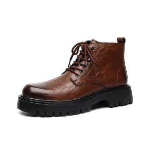 High Top Thick Soled Men’s Boots With Zipper Canvas Trend Black Men Boots Steel Toes