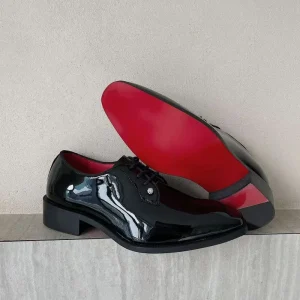 High-end business men’s leather shoes fashion leather glossy red-soled shoes formal wedding groom thick-soled lace-up
